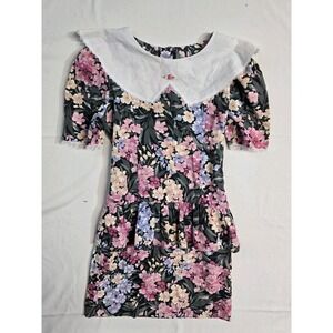 Vintage Girls Dress 14 Floral  Carrousel Ruffle